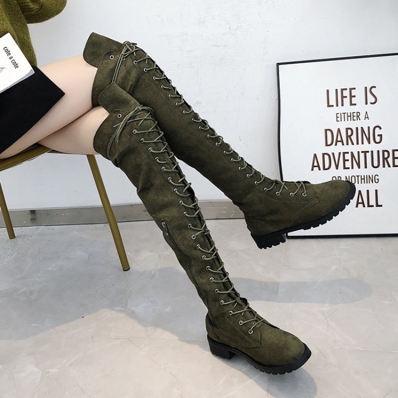 Lace-up Over The Knee Boots for Women Motorcycle Boots Winter Boots Punk Shoes998