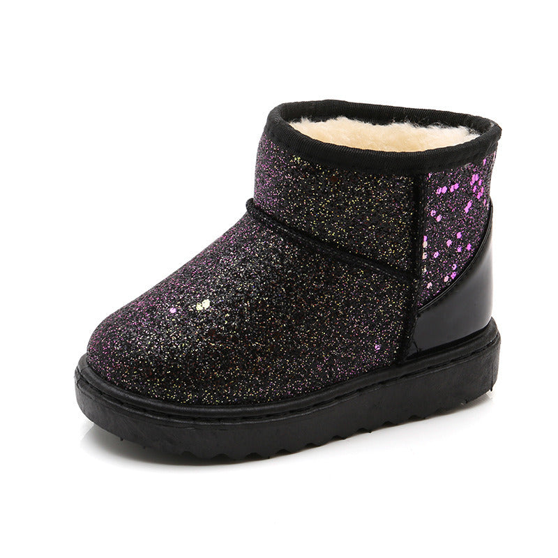 "Cozy and Stylish: Winter-Ready Soft Bottom Toddler Girl Sneakers and High-Top Plush Shoes for Big Boys – Designer Bling for Trendy Kids"