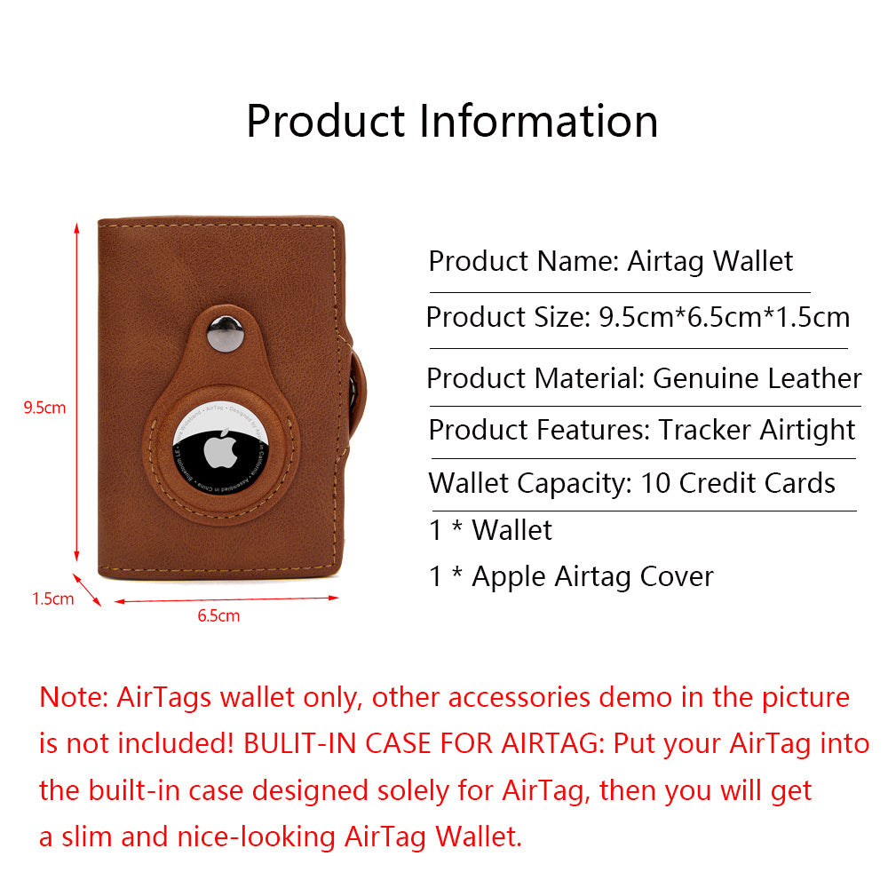 Airtag Men's Wallet New Metal Aluminum Box Case Rfid Anti-theft Swipe Credit Card Holder Genuine Leather Short Zipper Coin Purse