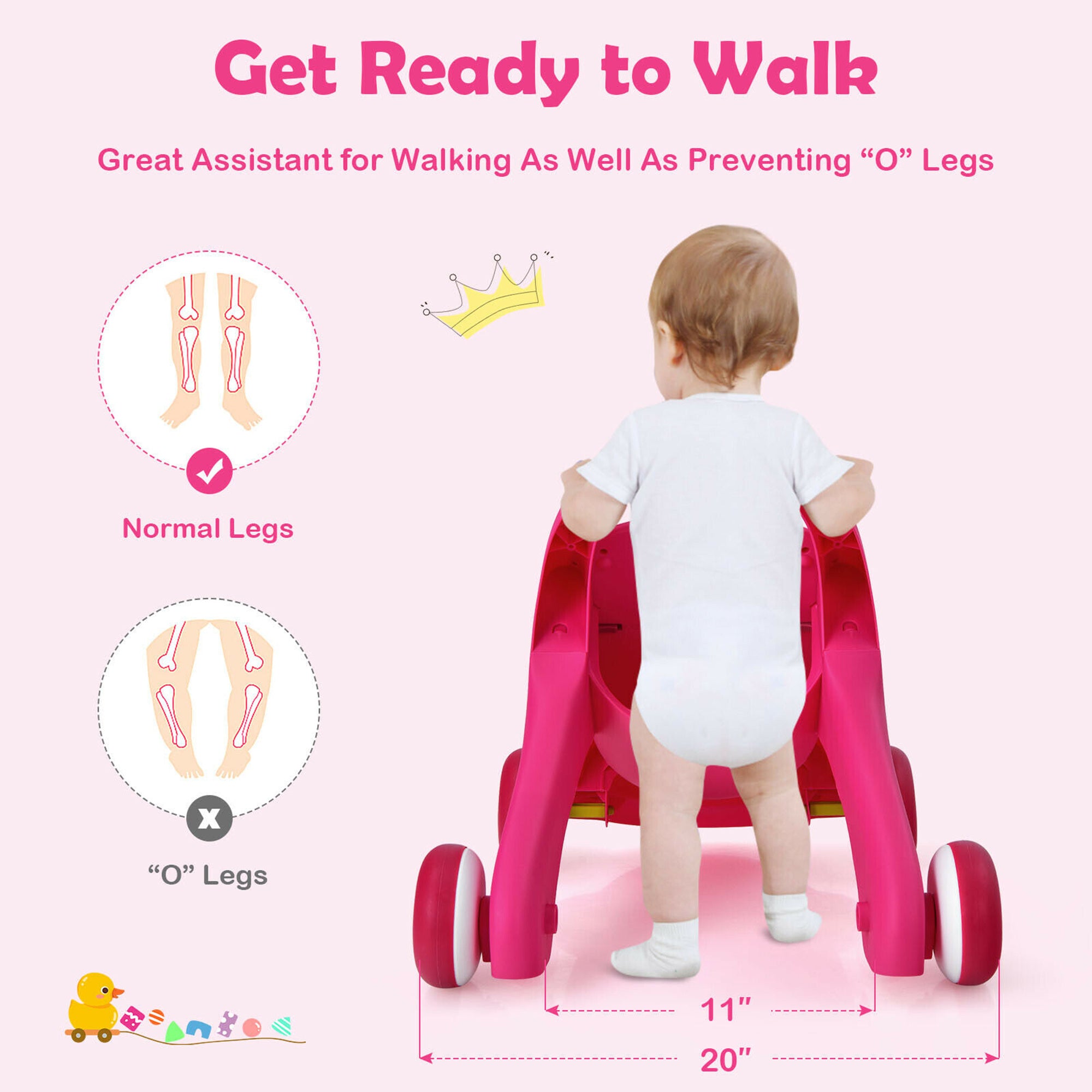 Sit-to-Stand Learning Walker Toddler Push Walking Toy w/Lights & Sounds Pink