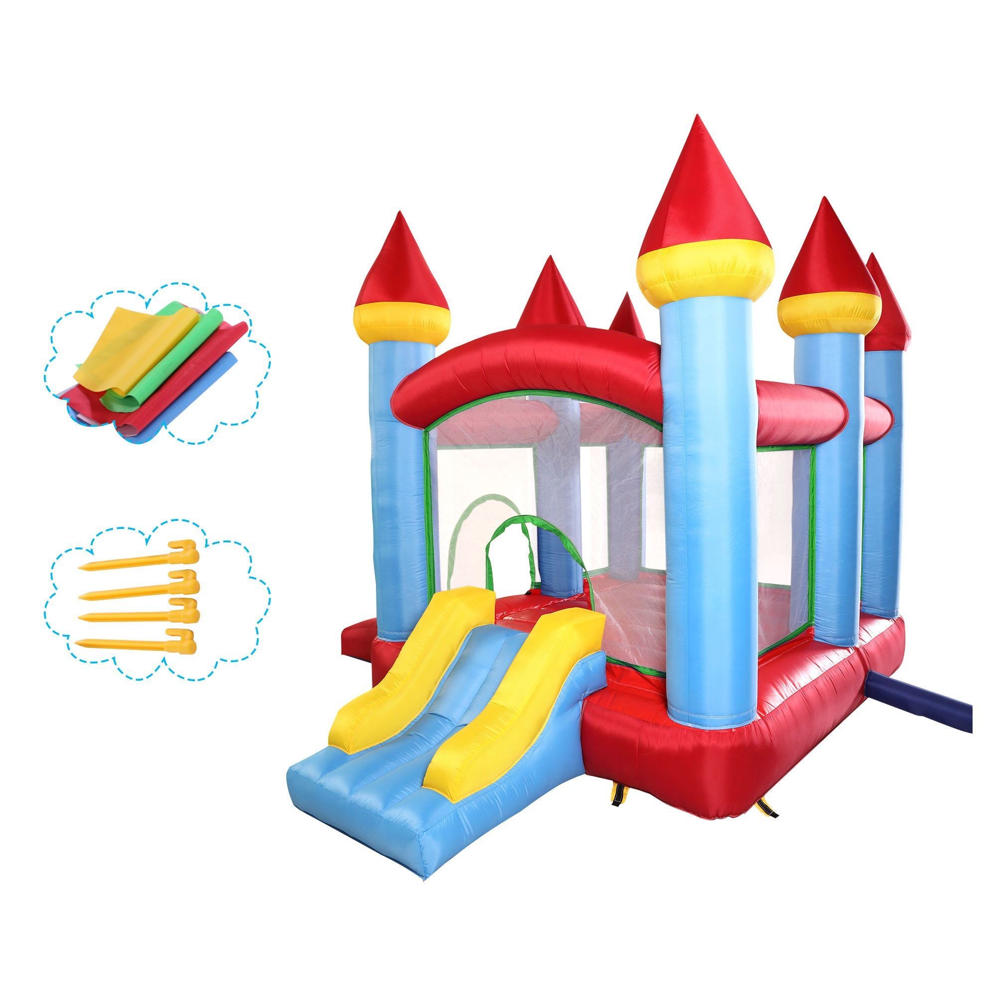 Bounce House Castle with Slide;  Storage Bag;  Inflatable Jumper House for Kids Aged 3-10;  Castle Bouncer for Indoor and Outdoor