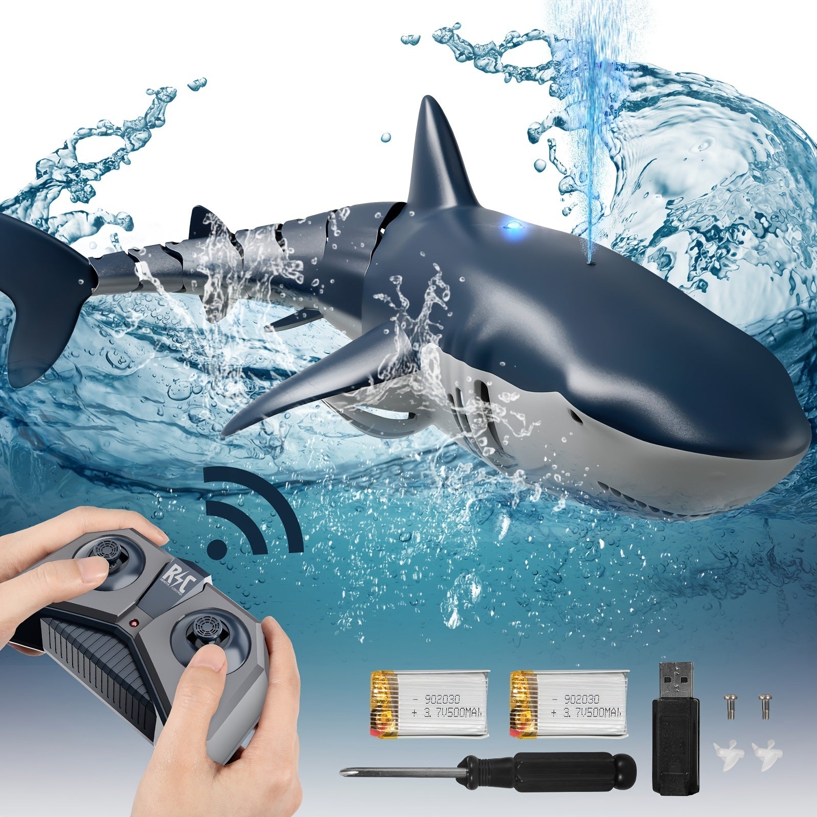 Remote Control Shark 1:18 High Simulation Scale Fish With Light & Spray Water For Lake Bathroom Pool Toys For Kids Ages 4 5 7 8 Boys  Birthday Gift RC Boat